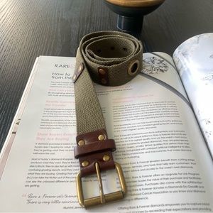 Genuine Leather Brass Cotton Olive Belt Size: 33